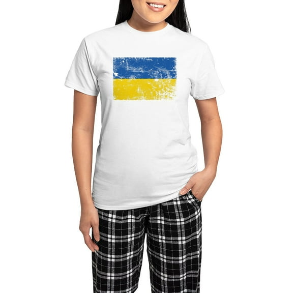 CafePress - Stand With Ukraine Pajamas - Women's Short Sleeve Print T-Shirt and Pants Light Cotton Pajama Set