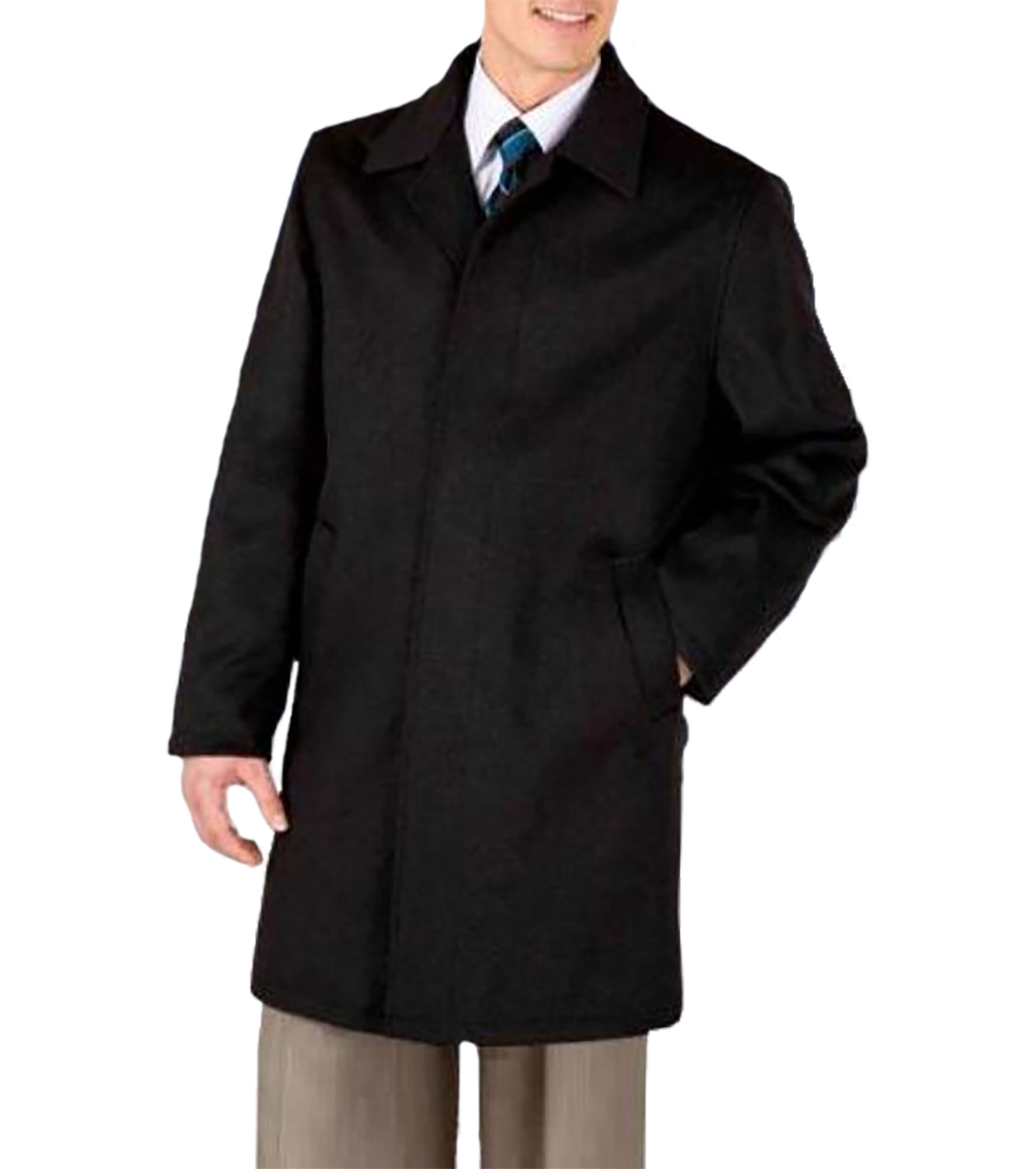 Three Quarters Length Mens Dress Coat 4 Button 3/4 Length Car Coat In Wool & Cashmere Black - image 1 of 1