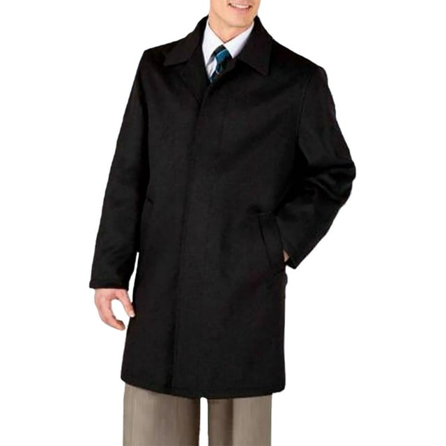 Three Quarters Length Mens Dress Coat 4 Button 3/4 Length Car Coat In Wool & Cashmere Black
