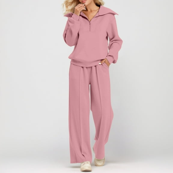 Women Sweatsuit 2 Piece Long Sleeve Sweatshirt with Wide Leg Pants Lounge Women Fall Clothes Matching Sets