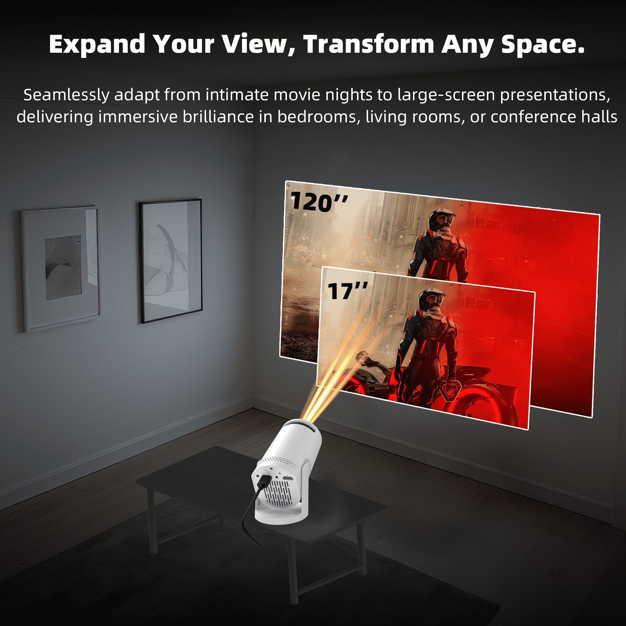 Mini projector, with wired screen sync 4K 1080P portable projector 180° rotation. 17-130" screen video projector. Compatible with smartphones, laptops, PC.(Q5)