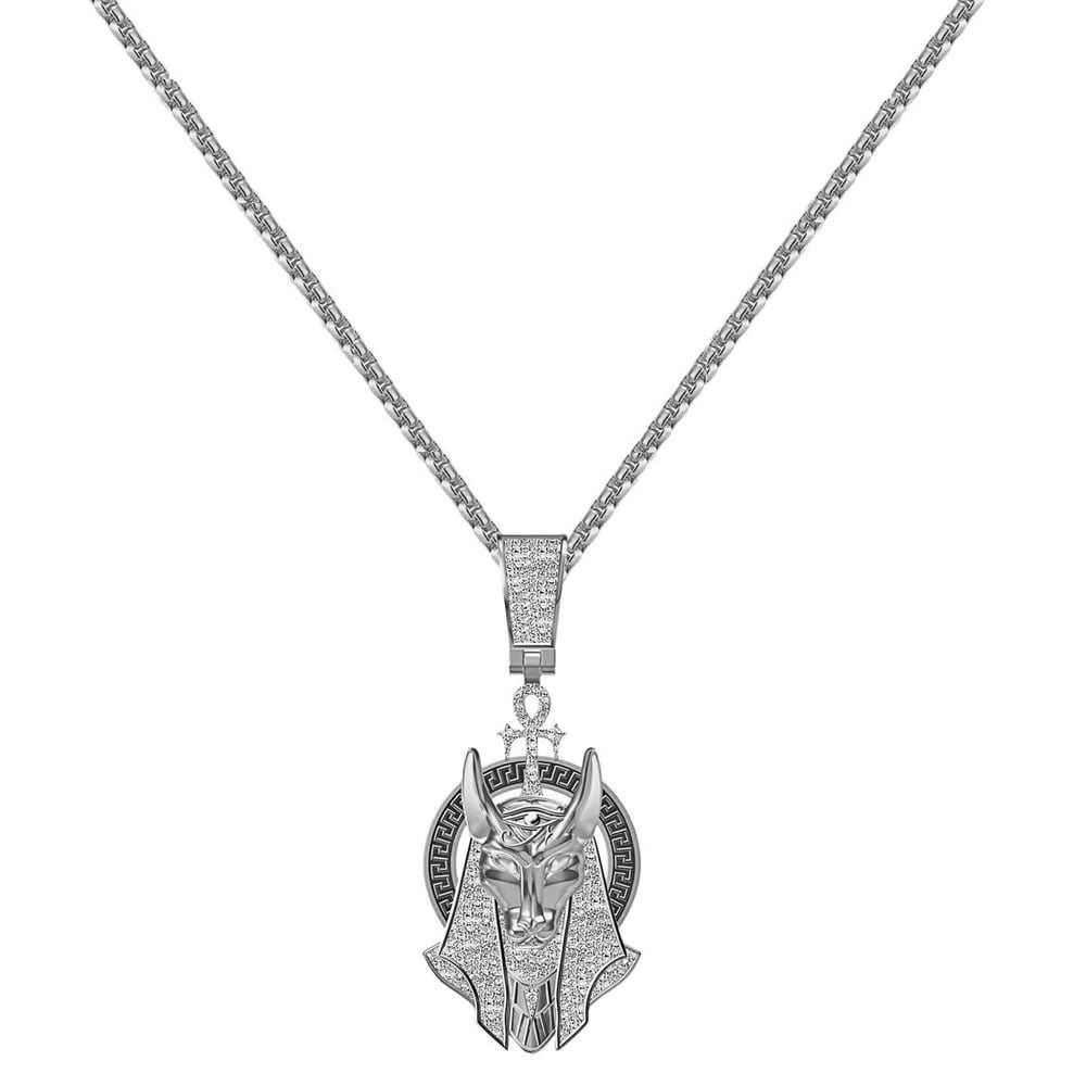 Real Diamond 0.65 Ct. Egyptian God Anubis Ankh Cross Pharaoh Men's Charm Pendant