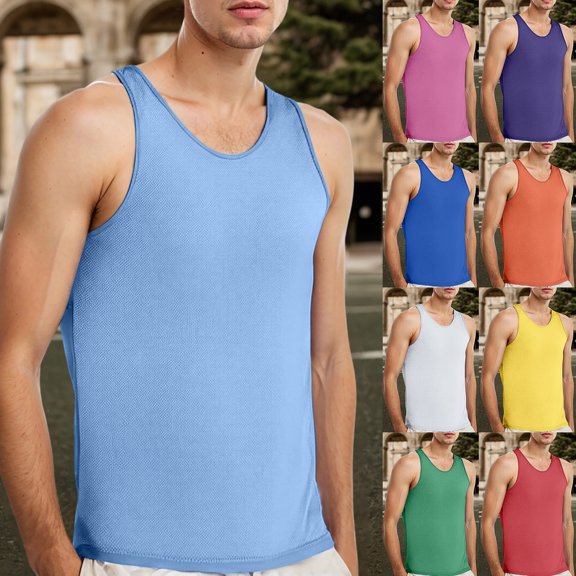 Mens Casual Tank Tops Summer Beach Vacation Muscle Sleeveless Shirts Classic Quick Dry Moisture Wicking Workout Tops