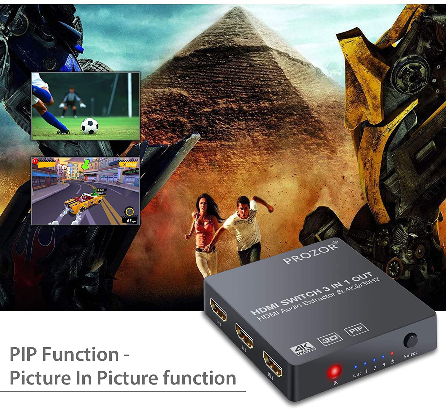 Proster 3x1 HDMI Switch with Audio Extractor HDMI Switcher HDMI Audio Convert... 