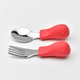 thumbnail image 1 of Tenedor cuchara de entrenamiento para aprender a comer para bebés hipopótamo, mango corto, vajilla de acero inoxidable, tenedor cuchara de silicona para alimentos complementarios para niños, 1 of 1