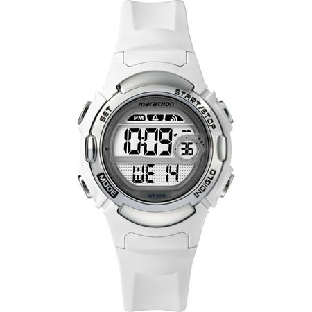 Marathon Women's Digital Mid-Size White/Silver-Tone Watch, Resin