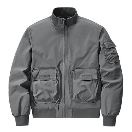 PuLe Jackets for Men Men s Solid Color Pocket Loose Motorcycle Outdoor Flight Suit Plus Size Workwear Jacket