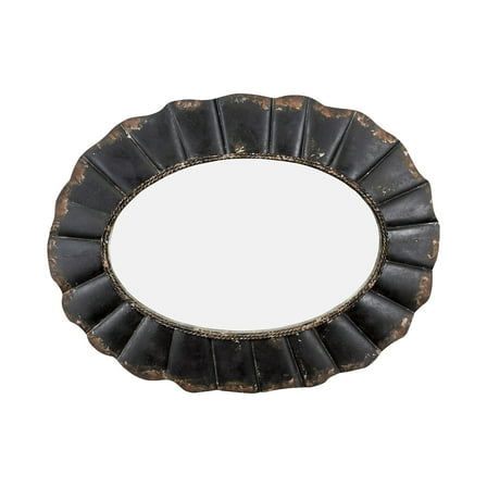 Creative Co-Op Distressed Metal Scalloped Oval Wall Mirror, Black