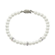 #9880 - 6mm Simulated White Pearl and Rhinestone Spacers Bracelets - 8"