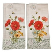 Set of 2 FLORAL BUZZ Flowers & Honey Bee Terry Kitchen Towels by Kay Dee Designs