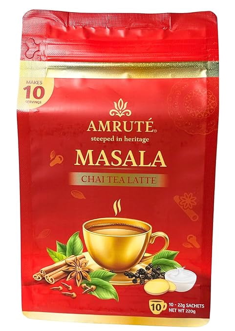 Amruté Masala Chai Tea Latte – 10 Single Serves, Instant Chai Drink Mix