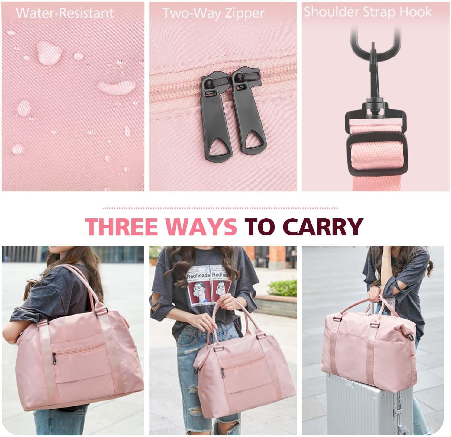 Kwuty TOPBAG Travel Duffle Bag, Waterproof Weekender Carry On Tote Bags for Women, Sport Gym Bag for Men, Hospital Bag for Labor and Delivery, Overnight Luggage Bag with Trolley Sleeve Coral Pink