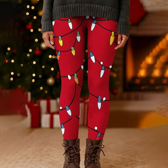 Oksale Plus Size Christmas Leggings for Women High Waisted Tummy Control Yoga Leggings Cute Graphic Fashion Soft Cozy Gym Tights 2025 Red M