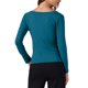 thumbnail image 3 of Camiseta ajustada de manga larga con cuello drapeado para mujer INSPIRE CHIC, suave, talla XL, azul pavo real, 3 of 6