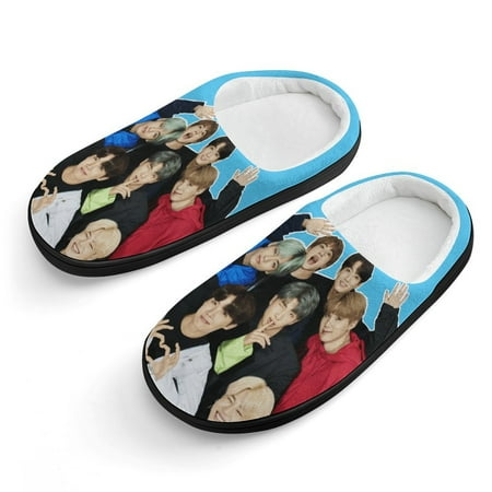 

BTS Slippers for Kids Cute Soft Plush Anti-slip Fluffy Fuzzy House Slippers Warm Soft Plush Non-Slip Indoor Outdoor Slip-on Shoes for Boys Girls