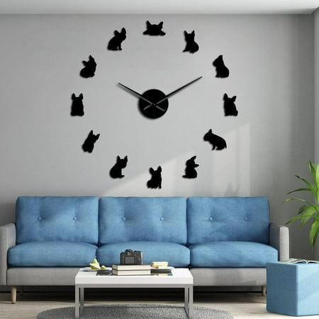 French Bulldog DIY Giant Wall Clocks France Domestic Dog Large Modern Wall Clock Frenchie Wall Watch Dod Breeds Dog Lovers Gift(Black,27inch)