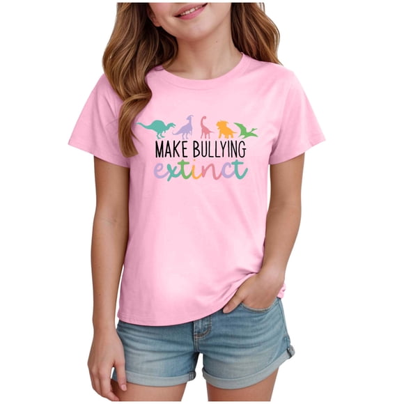 Nwiuh Dinosaur Shirt Women Cute Graphic Tees Funny Dino Shirts for Teen Girls Cartoon Printed Cotton Tshirts Tops (Pink, 7-8 Years)