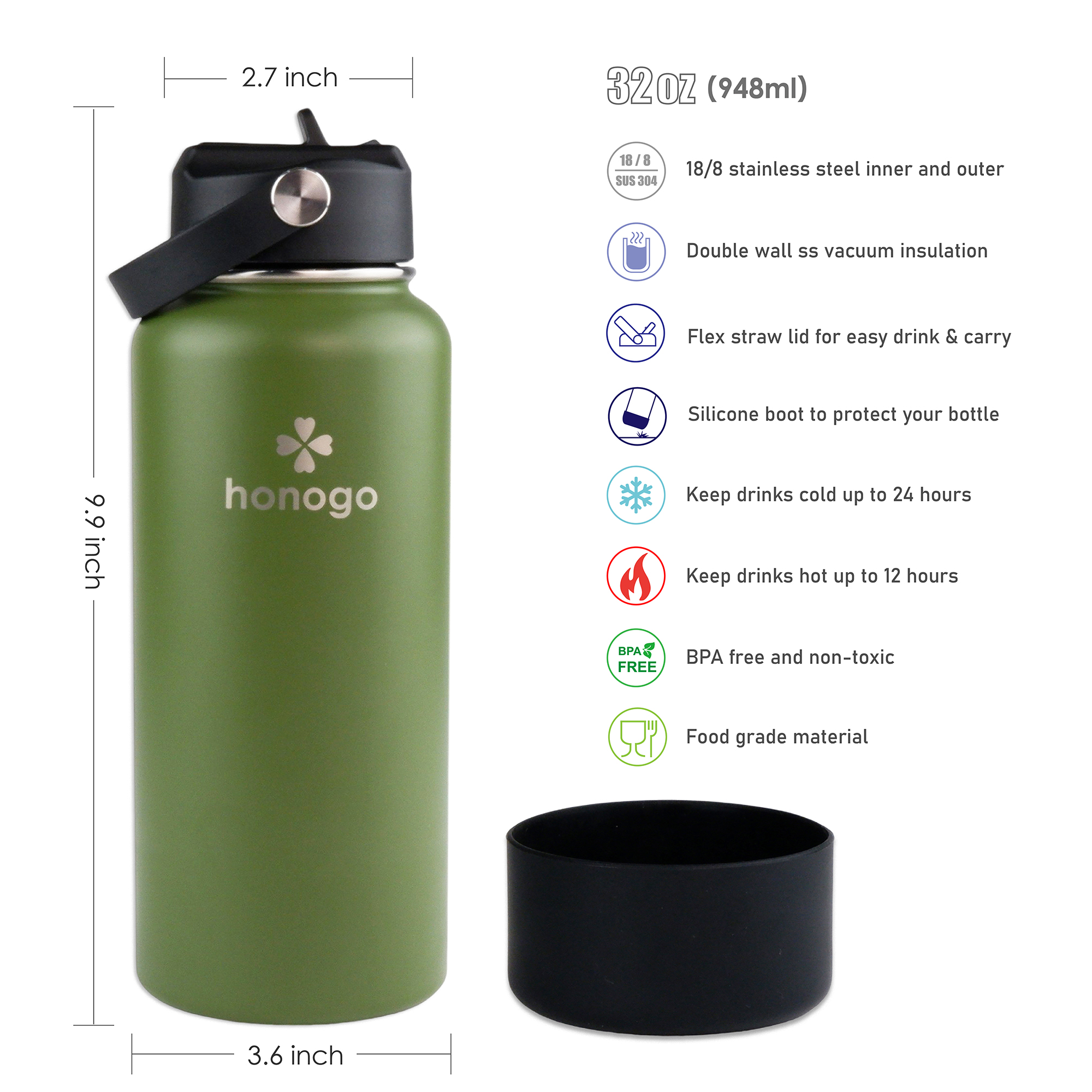 Honogo 32 oz Vacuum Insulated Water Bottle photo 2