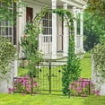 thumbnail image 4 of Costway 87" Garden Arbor Arched Lockable Gate Top Arbor Trellis with Side Planters, 4 of 10
