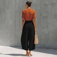 thumbnail image 3 of cocolona Womens Summer Casual Pleated Palazzo Pants Elastic Waist Straight Wide Leg Cropped Pants with Pockets, 3 of 5