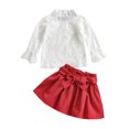 thumbnail image 1 of goowrom Girls Clothes Set, High Neck Lace Hem Pullover and Solid Color Skirt, 1 of 9