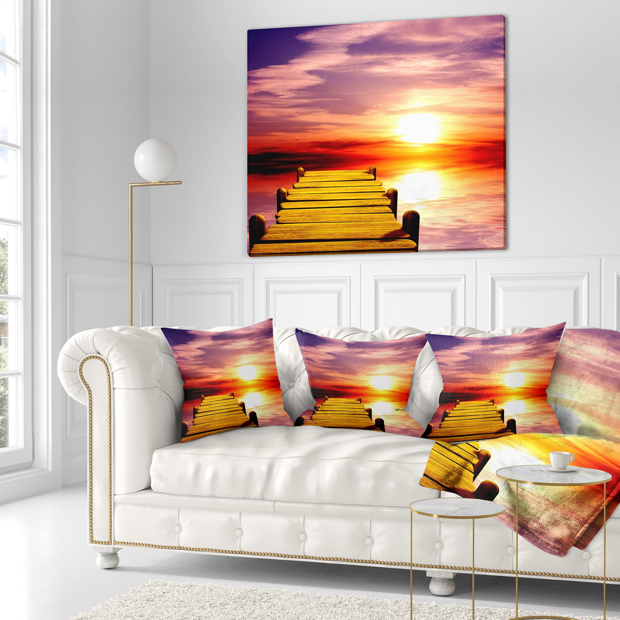 Designart Burning Sunset in Blue Sky - Seascape Throw Pillow - 18x18