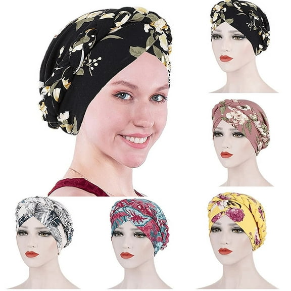 Yoyauz Head Wrap Women Turban Floral Print Braid Hair Cover Beanie Sleeping Cap Head Covering