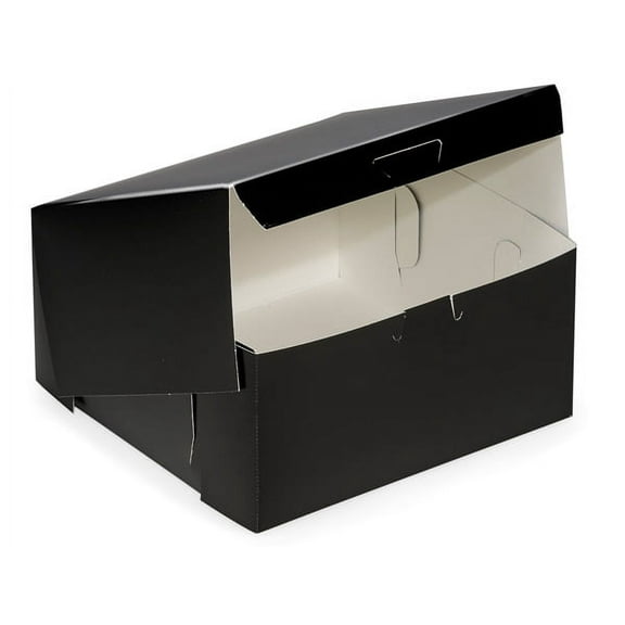 Pack of 100, 8 x 8 x 4" Black Licorice Bakery Boxes 1-Piece Lock Corner Box for Easy Front Loading of Cakes, Cupcakes & Pastries