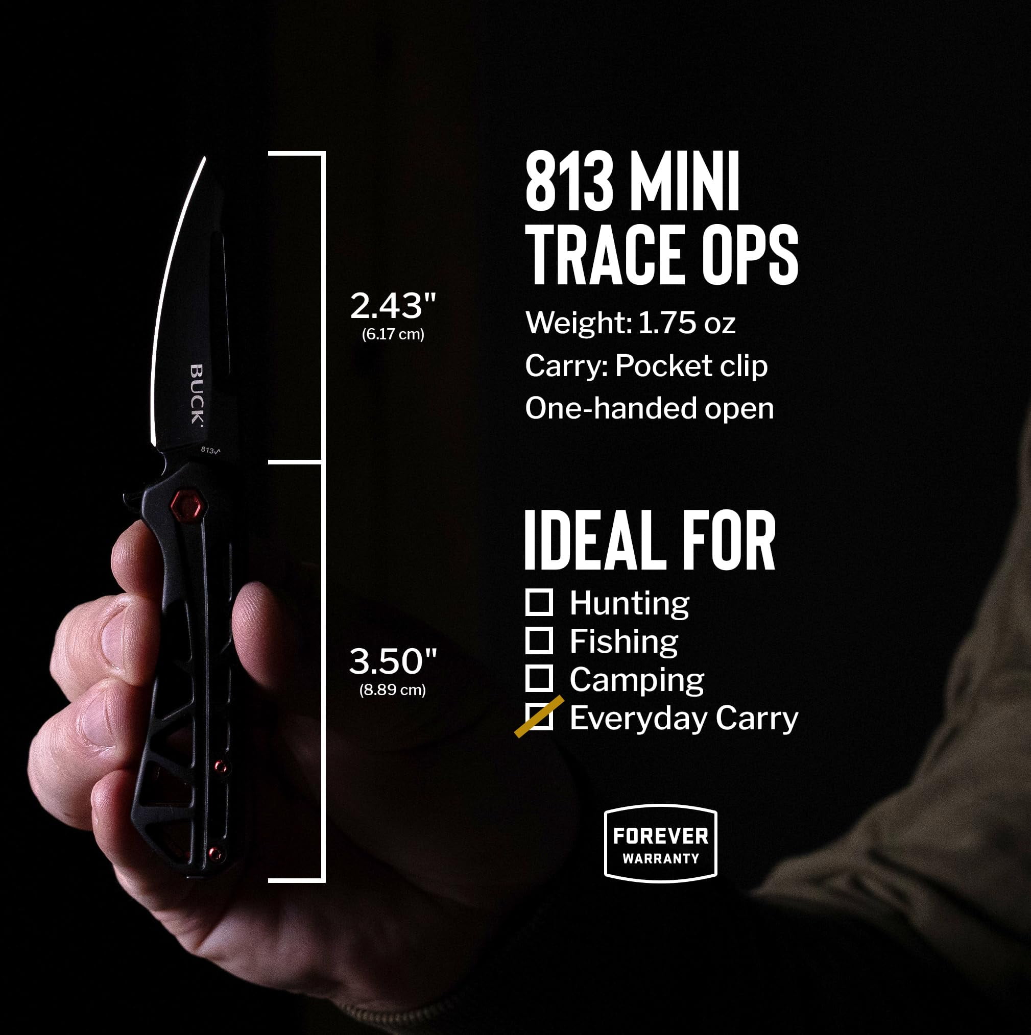 Buck Knives 813 Mini Trace Ops Folding EDC Knife, 2.43” Pocket Knife Blade, Black/Red, 1.75 oz