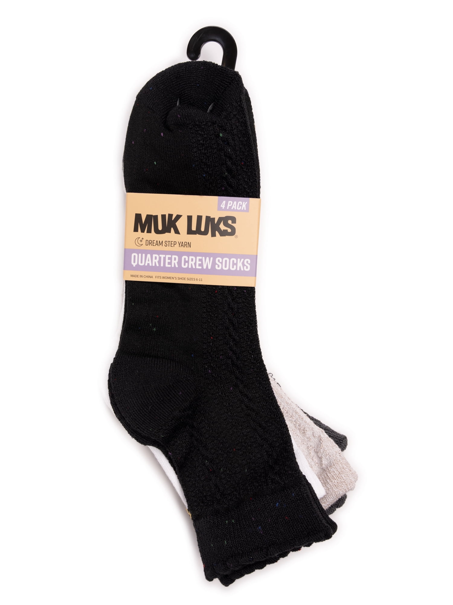 MUK LUKS Women's Dream Step Quarter Crew Socks, 4 Pair Pack