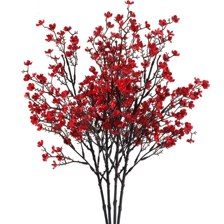 4Pcs Babys Breath Artificial Flowers Real Touch Gypsophila Faux Flowers for  DIY Home Floral Arrangements Wedding Christmas Party Outdoor Decor(Red) 