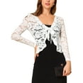 thumbnail image 6 of INSPIRE CHIC Valentine's Day Women's Floral Lace Cardigans Tie Front Ruffled Hem Sheer Crop Bolero Shrug XS White, 6 of 9
