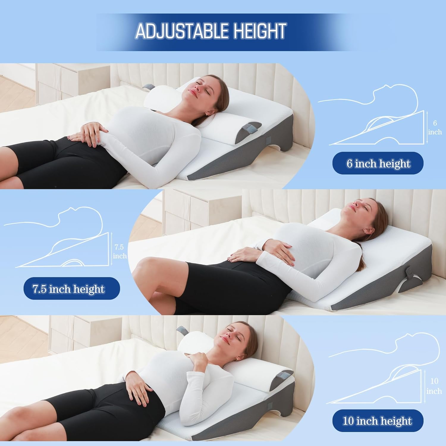 16-in-1 Adjustable Bed Wedge Pillow for Sleeping Memory Foam Triangle Pillow for Acid Reflux, Post-Surgery Recovery, Snoring, and Back Pain Relief
