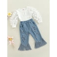 thumbnail image 3 of Coduop Toddler Baby Girl Mesh Patchwork Tops Jeans Tassel Flared Denim Pants 1-6 Years, 3 of 6