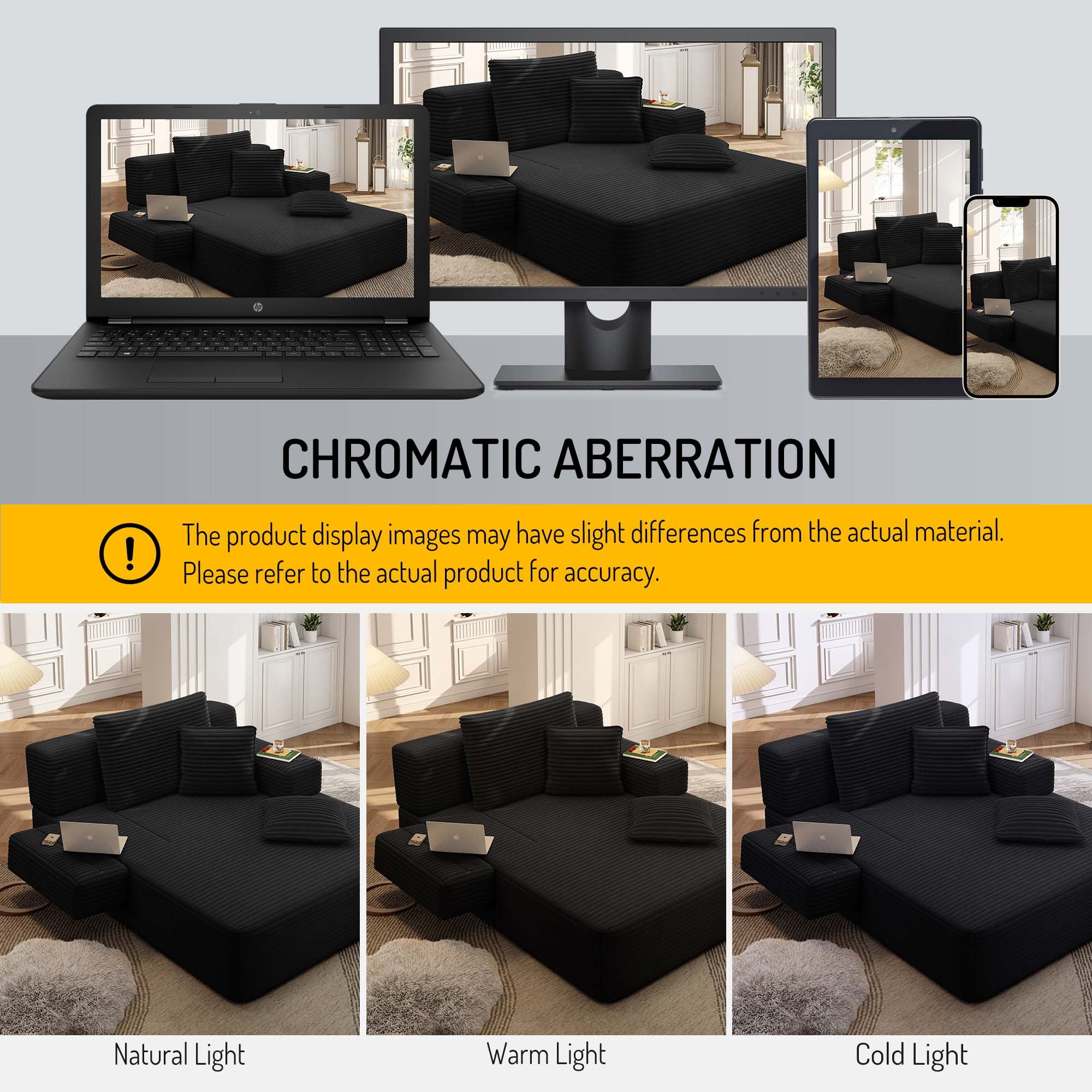 Miniyam 70" x 48.5" Sofa Bed for Small Spaces, Convertible Chaise Lounge with Storage Pocket & Pillows, Plush Corduroy Futon, Black