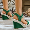 thumbnail image 5 of Rokment Women's Wedge High Heels Dressy Sandals Stylish Casual Suede Open Toe Ankle Strap Espadrilles Chunky Extra Heeled Dress Summer Shoes for Ladies Green Size 8.5, 5 of 7