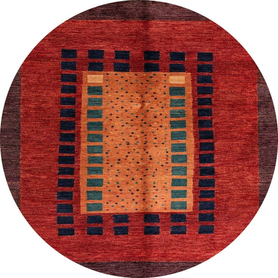 Ahgly Company Indoor Round Abstract Red Oriental Area Rugs, 3' Round