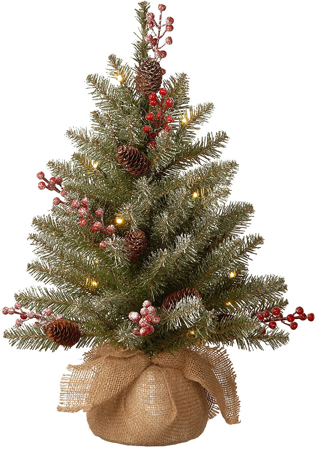 Heave Artificial Christmas Mini Christmas Tree with Red Berries Pine Cones,Artificial Small Christmas Pine Tree with Wood Base for Christmas Indoor Home Decoration 3