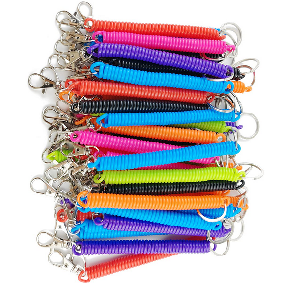 14Pcs Spiral Retractable Spring Coil Keychain Theftproof Anti-Lost Stretch Cord Safety Key Ring with Metal Lobster Clasp for Keys Wallet Cellphone