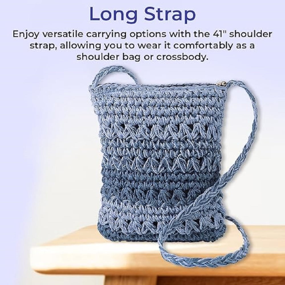 Sagefinds Blue Straw Handbag for Women, Woven Crossbody Purse for Summer Shoulder Bag - 8 ½” X 9 ½”