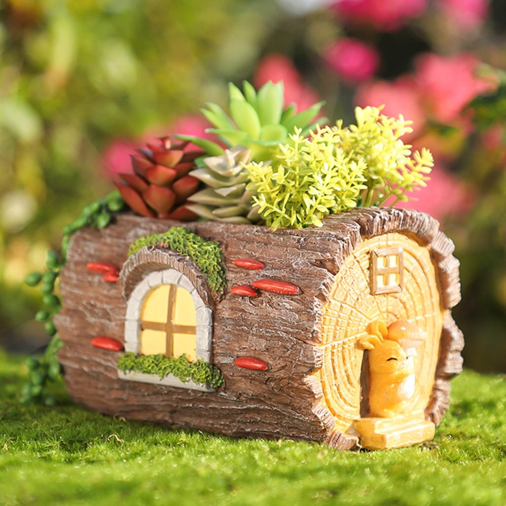 JZROCKER Stump House Statue Decors Desktop Easter Figurines Ornament Cartoon Statue Landscape Miniatures