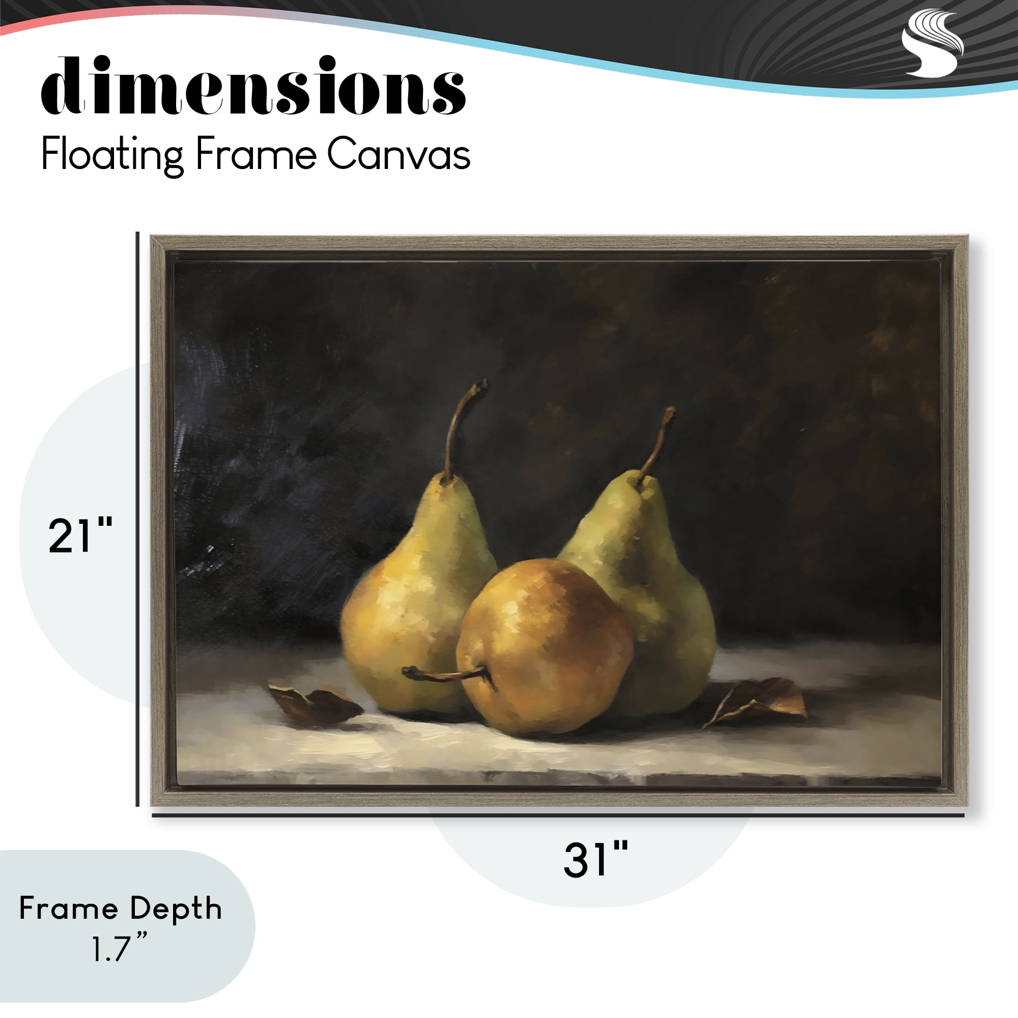 Stupell Industries Three Pears on Marble Brown Framed Floater Canvas Wall Art, design by Creative Studio