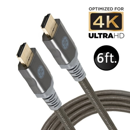 General Electric 6ft 4K HDMI 2.0 Cable with Ethernet, Gold-Plated Connectors, 1 Pack, 48720, All Brands