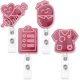 thumbnail image 1 of Carretes de insignia de enfermera, 4 unidades, soportes de insignia retráctiles con clip de cocodrilo, patrones de exfoliación de corazón rosa, lindos carretes de insignia para enfermera, médico, est, 1 of 5