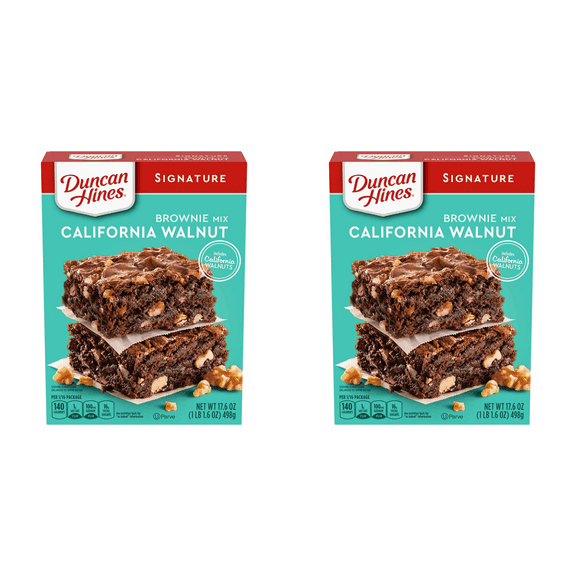 Duncan Hines Signature California Walnut Brownie Mix, 17.6 oz - Pack of 2 - Fudge Brownies, Chocolate Dessert, Baking Mix, Decadent Treat, Easy Bake
