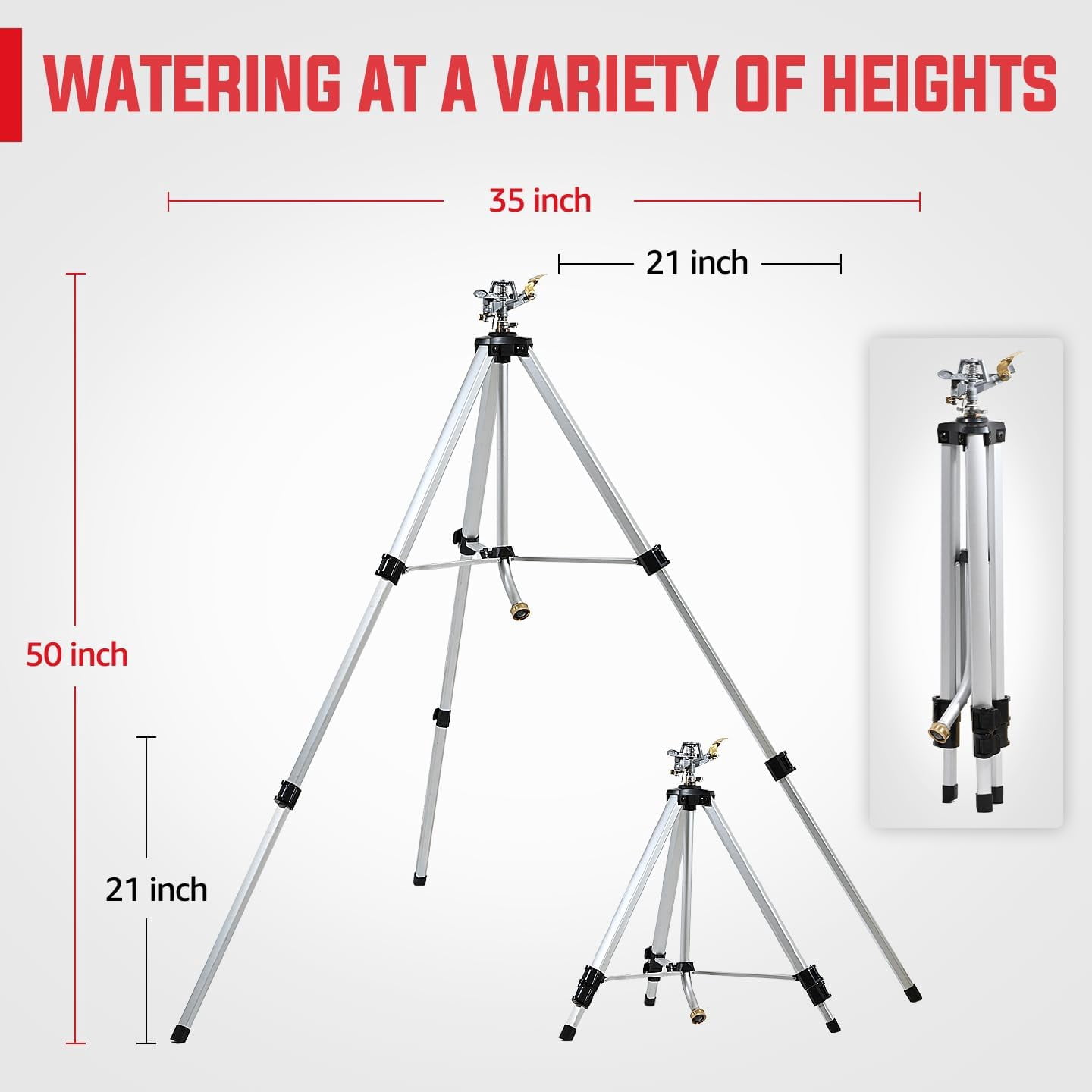 YAMATIC Impact Sprinkler on Tripod, 360° Adjustable Zinc Head, 20-90ft for Lawn & Yard Irrigation