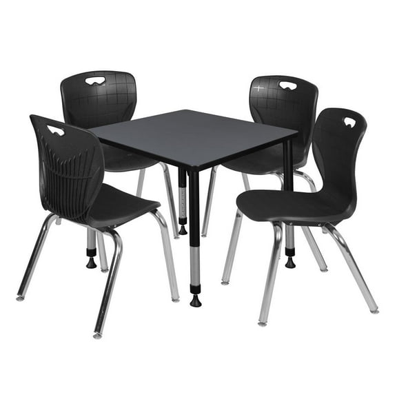 Regency Kee 30" Square Height Adjustable Classroom Table - Grey & 4 Andy 18-in Stack Chairs- Black