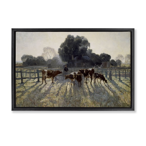 Stupell Industries Elioth Gruner Morning Cows Country Charm Painting Black Floater Framed Canvas Art Print Wall Art, 25 x 17