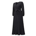 thumbnail image 5 of AKAFMK Dresses for Women 2024 Casual Slim Pleated Belted Long-Sleeve V-Neck A-Line Solid Color Dress Party Maxi Dresses Black, 5 of 6