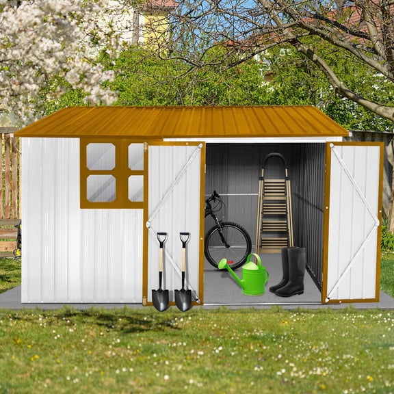 10x8 FT Metal Storage Shed Outdoor, 80 Sq Ft Steel Garden Shed with Vent, Lockable Door, Backyard Tool Storage House, Weather Resistant